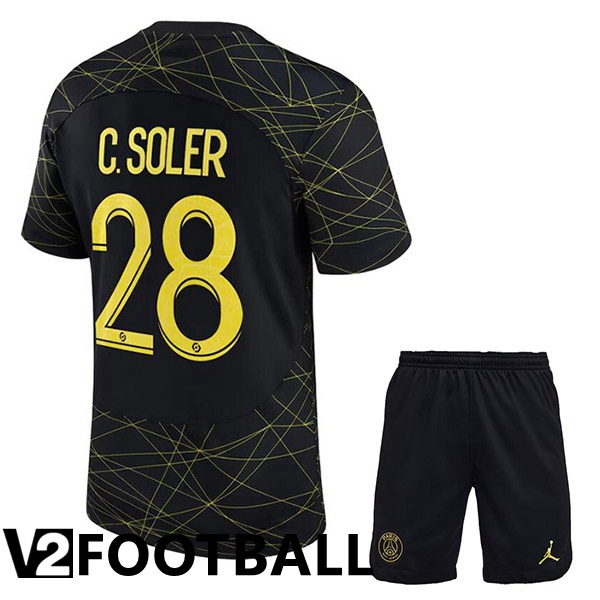 Paris PSG (C. SOLER 28) Kids Soccer Jersey Fourth Black 2022/2023