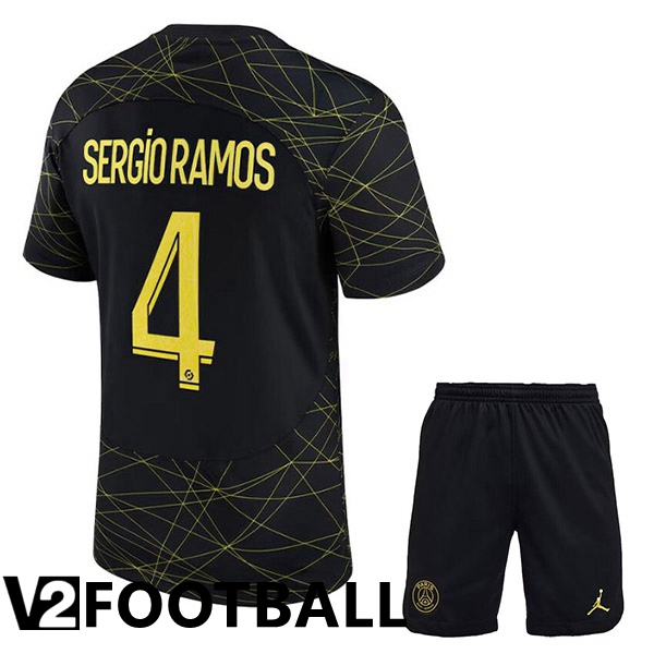 Paris PSG (SERGIO RAMOS 4) Kids Soccer Jersey Fourth Black 2022/2023