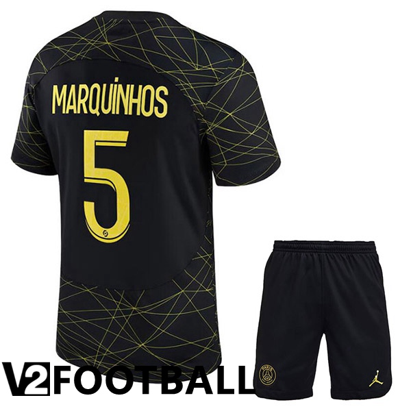 Paris PSG (MARQUINHOS 5) Kids Soccer Jersey Fourth Black 2022/2023