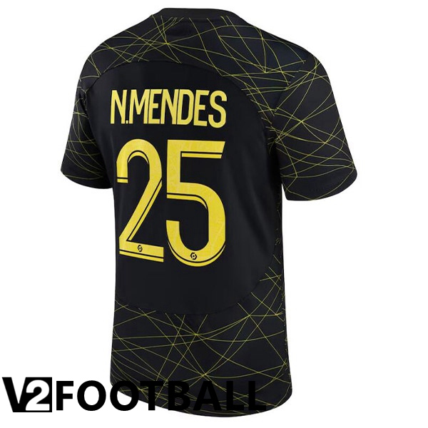 Paris PSG (N.MENDES 25) Soccer Jersey Fourth Black 2022/2023