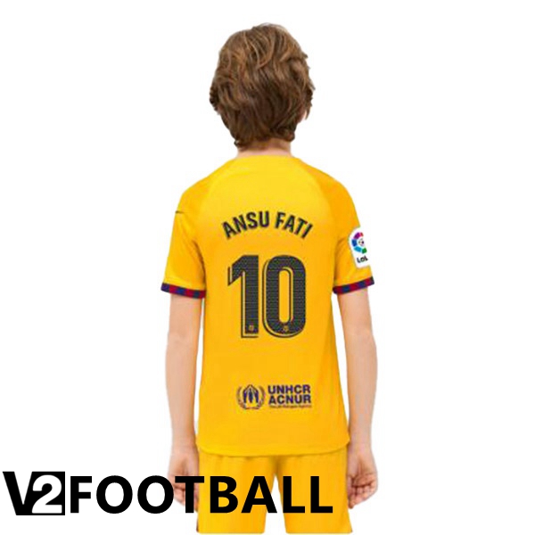 FC Barcelona (ANSU FATI 10) Kids Soccer Jersey Fourth Yellow 2022/2023