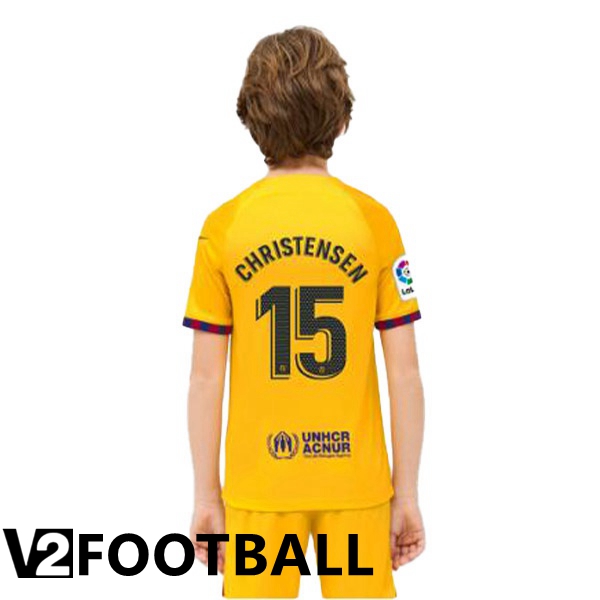 FC Barcelona (CHRISTENSEN 15) Kids Soccer Jersey Fourth Yellow 2022/2023