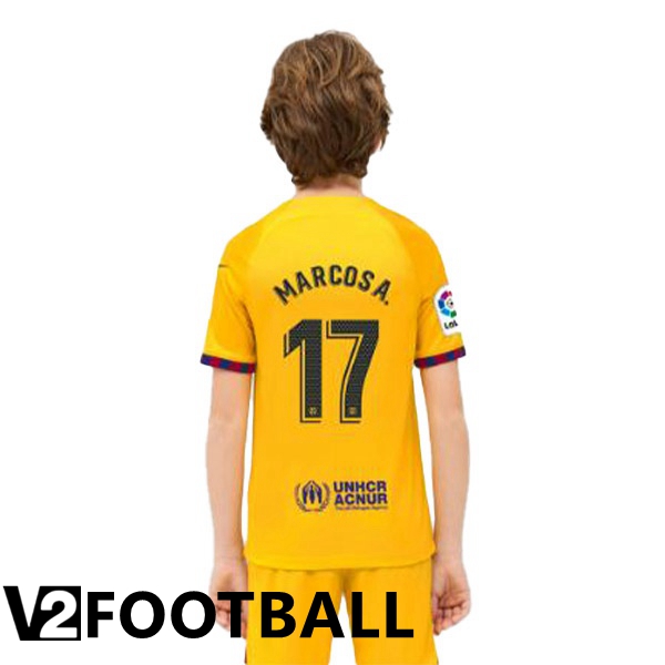 FC Barcelona (MARCOS A. 17) Kids Soccer Jersey Fourth Yellow 2022/2023