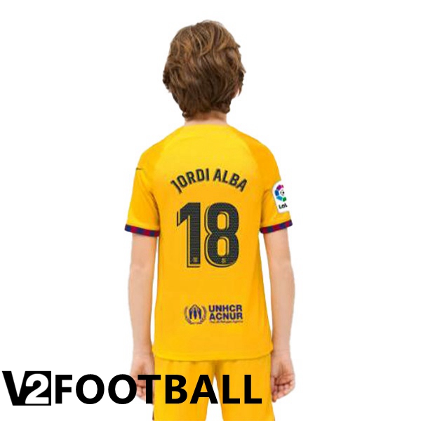 FC Barcelona (JORDI ALBA 18) Kids Soccer Jersey Fourth Yellow 2022/2023