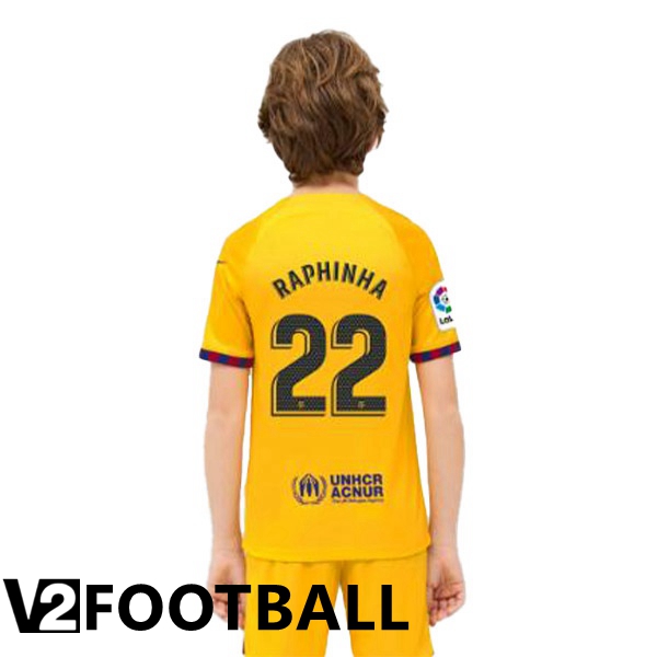 FC Barcelona (RAPHINHA 22) Kids Soccer Jersey Fourth Yellow 2022/2023