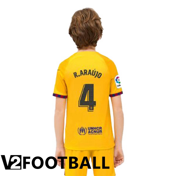 FC Barcelona (R. ARAUJO 4) Kids Soccer Jersey Fourth Yellow 2022/2023