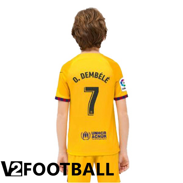 FC Barcelona (O. DEMBÉLÉ 7) Kids Soccer Jersey Fourth Yellow 2022/2023