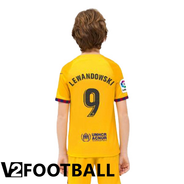 FC Barcelona (LEWANDOWSKI 9) Kids Soccer Jersey Fourth Yellow 2022/2023