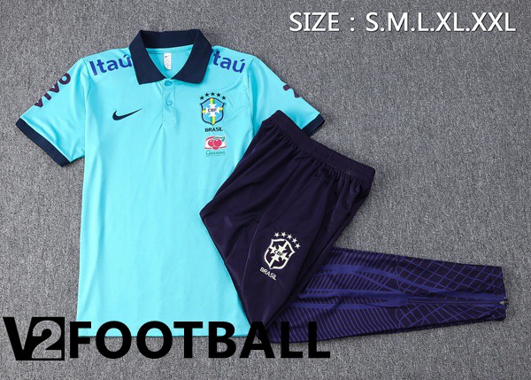 Brazil Soccer Polo + Pants Blue 2023/2024