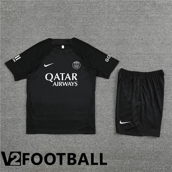 Paris PSG Training T Shirt + Shorts Black 2023/2024