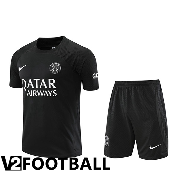 Paris PSG Training T Shirt + Shorts Black 2023/2024