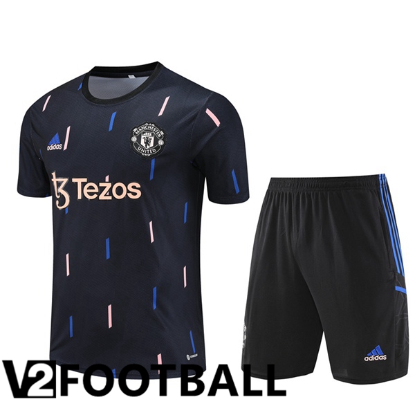 Manchester United Training T Shirt + Shorts Black 2023/2024