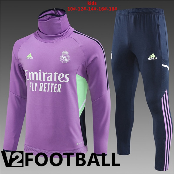 Real Madrid Kids High collar Training Tracksuit Suit Purple 2023/2024