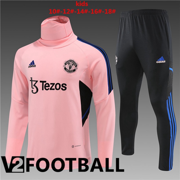 Manchester United Kids High collar Training Tracksuit Suit Pink 2023/2024