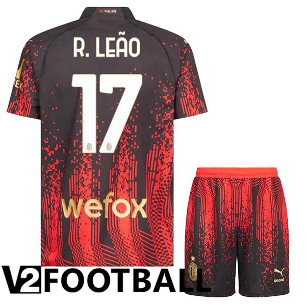 AC Milan (R. LEÃO 17) Kids Soccer Jersey Fourth Red Black 2022/2023