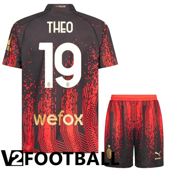 AC Milan (THEO 19) Kids Soccer Jersey Fourth Red Black 2022/2023