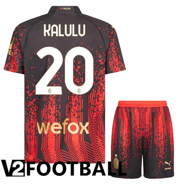 AC Milan (KALULU 20) Kids Soccer Jersey Fourth Red Black 2022/2023