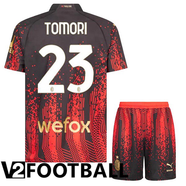 AC Milan (TOMORI 23) Kids Soccer Jersey Fourth Red Black 2022/2023