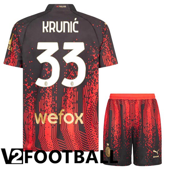 AC Milan (KRUNIĆ 33) Kids Soccer Jersey Fourth Red Black 2022/2023