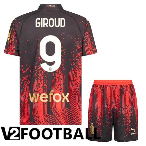 AC Milan (GIROUD 9) Kids Soccer Jersey Fourth Red Black 2022/2023