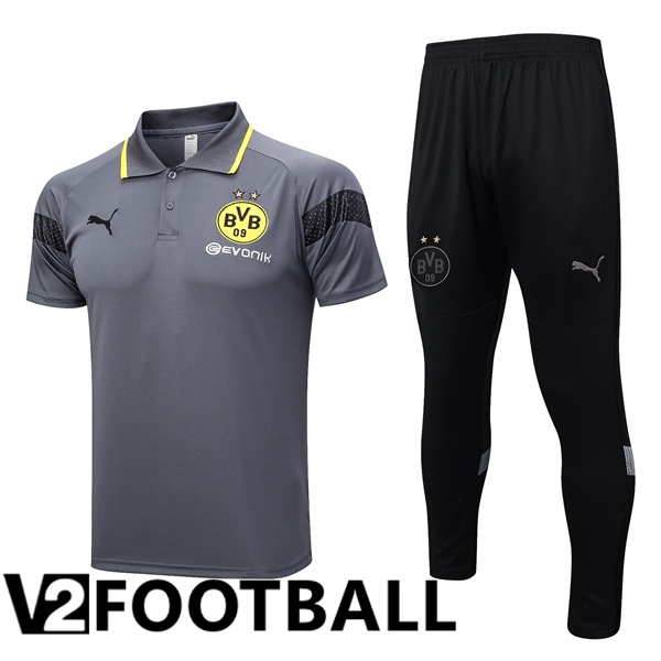 Dortmund BVB Soccer Polo + Pants Grey 2023/2024