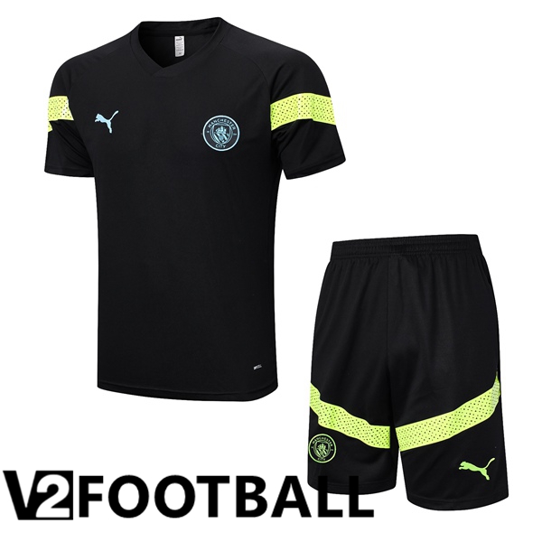 Manchester City Training T Shirt + Shorts Black 2023/2024