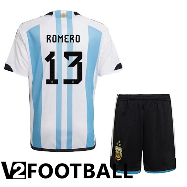 Argentina (ROMERO 13) 3 Stars Kids Football Shirt Home Blue White 2022/2023