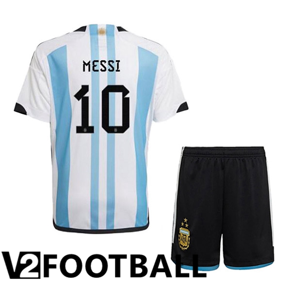 Argentina (MESSI 10) 3 Stars Kids Football Shirt Home Blue White 2022/2023