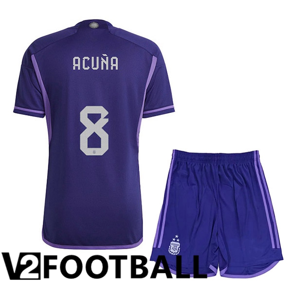 Argentina (ACUÑA 8) 3 Stars Kids Football Shirt Away Purple 2022/2023