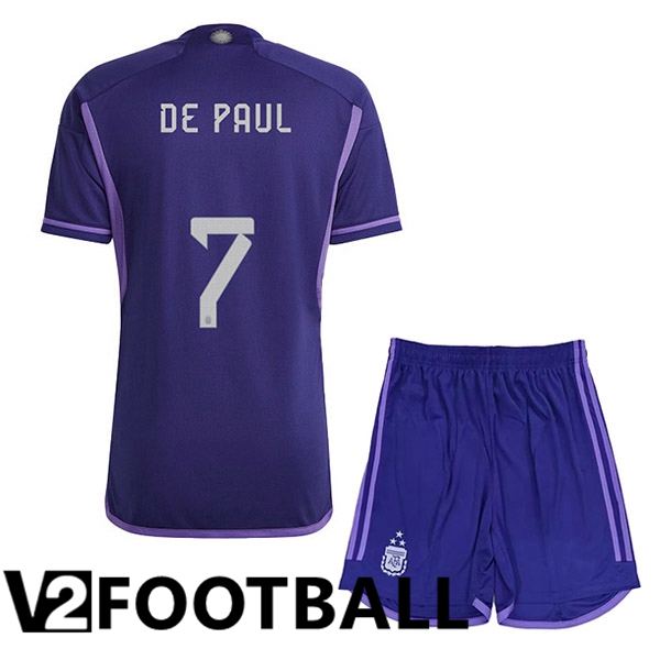Argentina (DE PAUL 7) 3 Stars Kids Football Shirt Away Purple 2022/2023