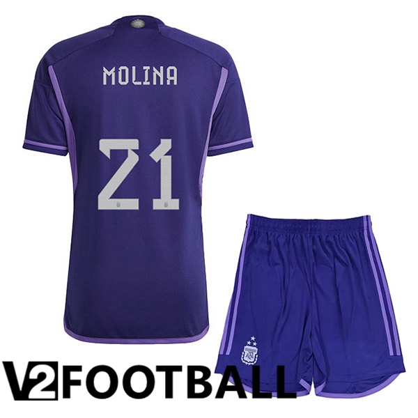 Argentina (DYBALA 21) 3 Stars Kids Football Shirt Away Purple 2022/2023
