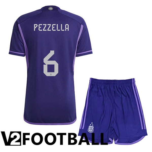 Argentina (PEZZELLA 6) 3 Stars Kids Football Shirt Away Purple 2022/2023