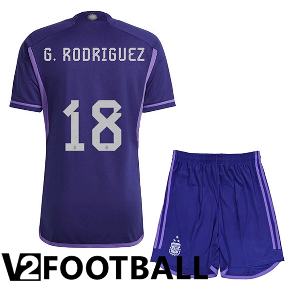 Argentina (G. RODRIGUEZ 18) 3 Stars Kids Football Shirt Away Purple 2022/2023