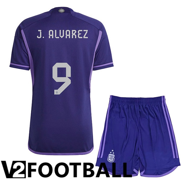 Argentina (J. ALVAREZ 9) 3 Stars Kids Football Shirt Away Purple 2022/2023