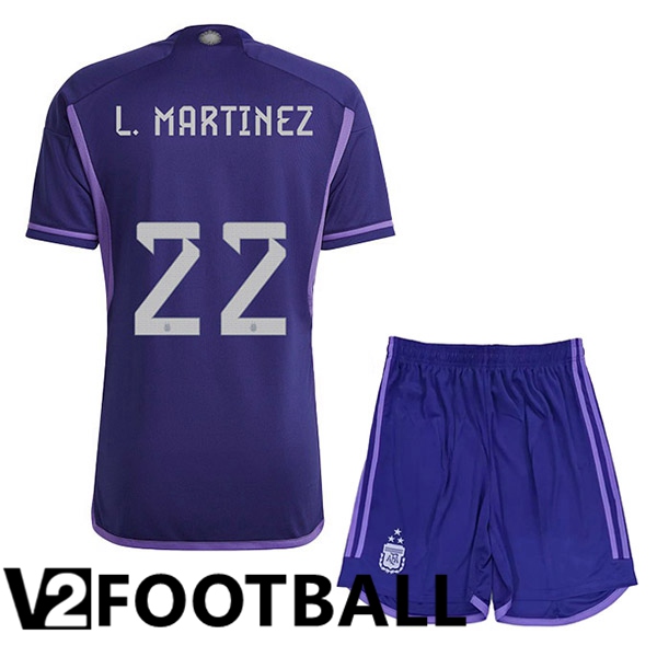 Argentina (L. MARTINEZ 22) 3 Stars Kids Football Shirt Away Purple 2022/2023