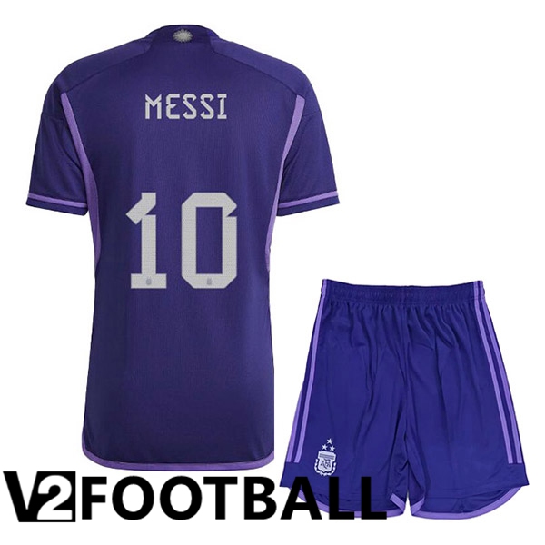 Argentina (MESSI 10) 3 Stars Kids Football Shirt Away Purple 2022/2023