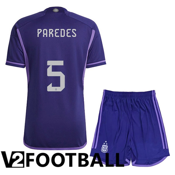 Argentina (PAREDES 5) 3 Stars Kids Football Shirt Away Purple 2022/2023