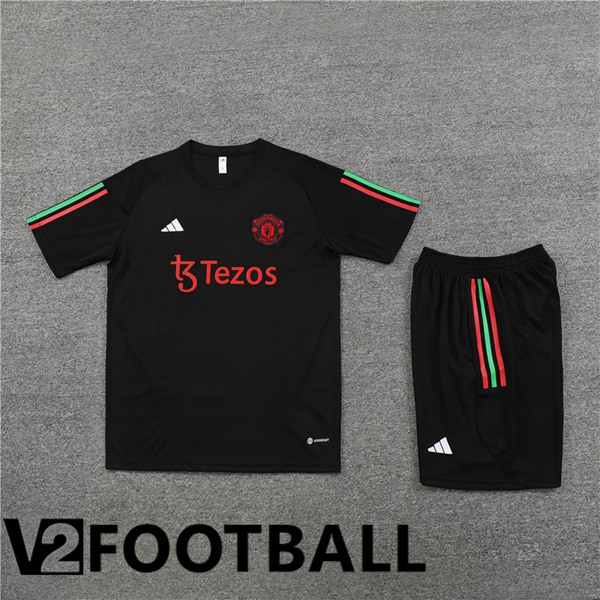 Manchester United Training T Shirt + Shorts Black 2023/2024