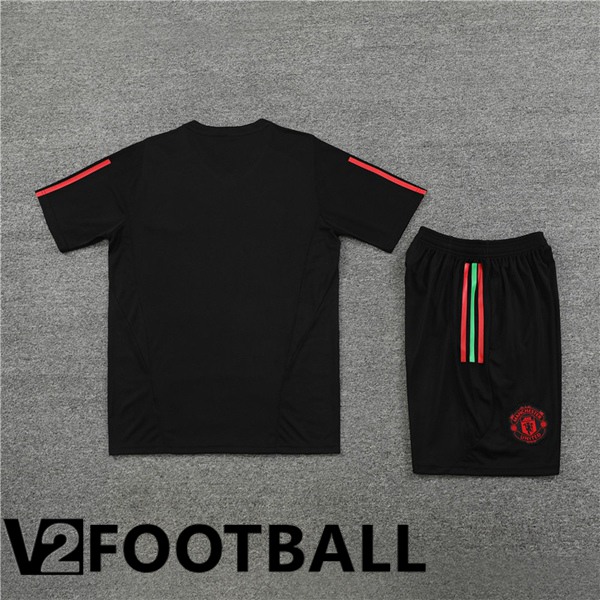 Manchester United Training T Shirt + Shorts Black 2023/2024