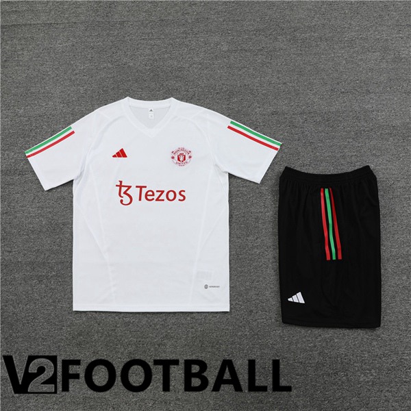 Manchester United Training T Shirt + Shorts White 2023/2024