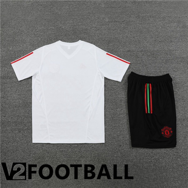 Manchester United Training T Shirt + Shorts White 2023/2024