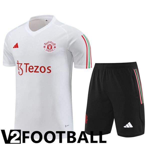 Manchester United Training T Shirt + Shorts White 2023/2024