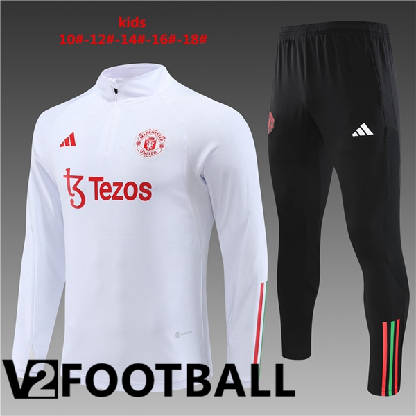 Manchester United Kids Training Tracksuit Suit White 2023/2024