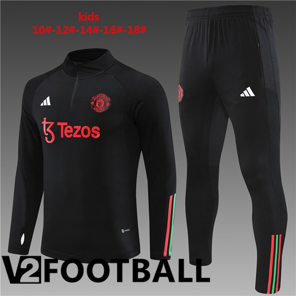 Manchester United Kids Training Tracksuit Suit Black 2023/2024