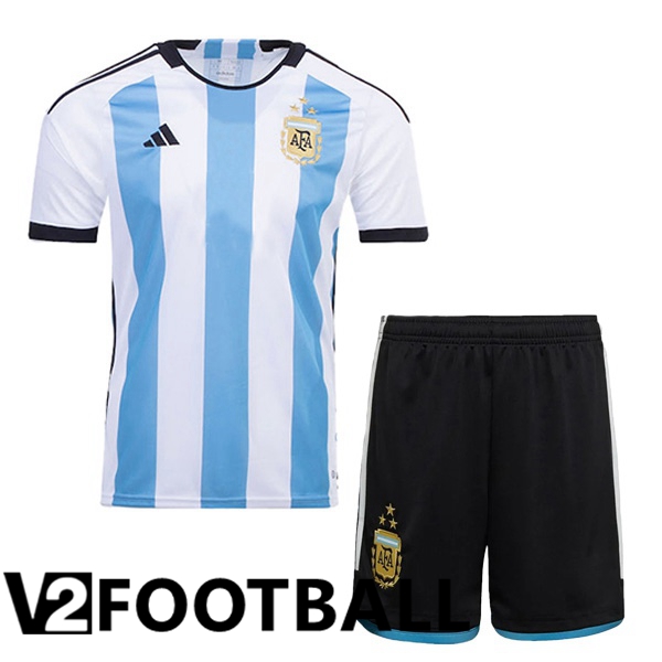Argentina 3 Stars Kids Football Shirt Home White Blue 2022/2023