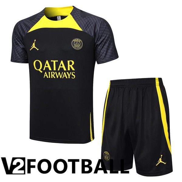 Paris PSG Training T Shirt + Shorts Black 2023/2024