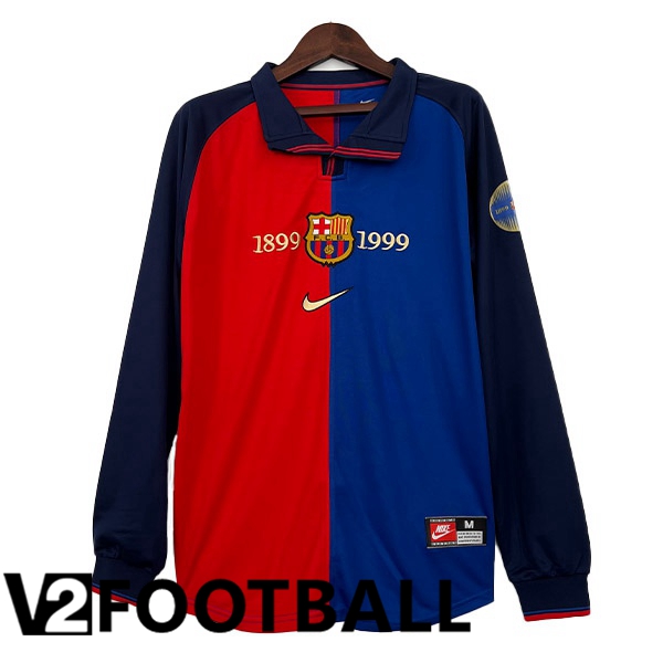 FC Barcelona Retro Football Shirt 100th Anniversary Long Sleeve Red Blue