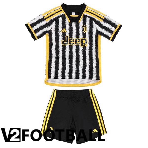 Juventus Kids Football Shirt Home Black White 2023/2024