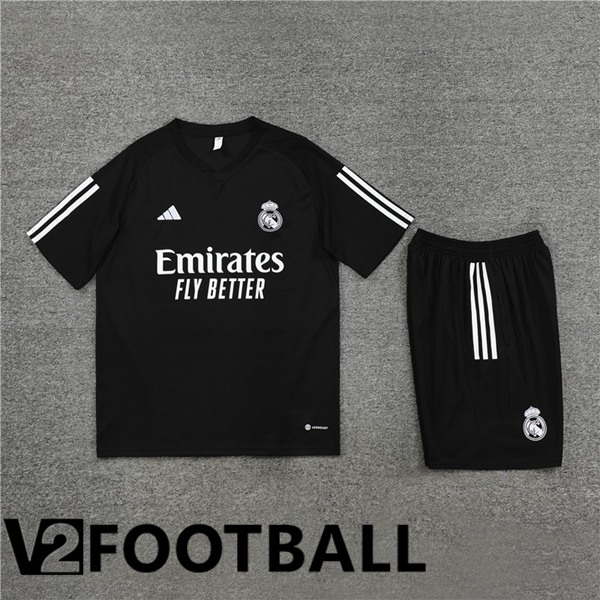 Real Madrid Training T Shirt + Shorts Black 2023/2024