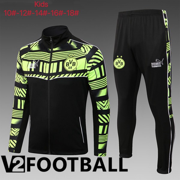 Dortmund BVB Kids Training Jacket Suit Black Green 2023/2024